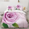 Conjuntos de cama 3D Belas flor de rosa Conjunto de moda Tampa de edredão e travesseiros de cama de cama Tamanho duplo para decoração de quarto adulto Camas de cama