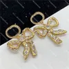 Bow Diamond Studs Elmas Kolye Küpe İnci Mektup Tasarımcı Kulak Damlaları Parti Düğün Doğum Günü Sevgililer Hediye