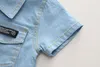 Kledingsets zomerhemd jongens massief kleur korte mouwen pak kinder jeans coole jeans casual broek shirt tweedelige kinderkleding 230322