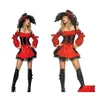 Tema kostüm varış seksi adt kırmızı cadılar bayramı korsan cadı cosplay fantasias elbise kadınlar için Noel üniformaları artı boyut xl 220914 d dhx2l