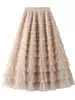 Jupes mode Tutu Tulle jupe femmes jupe longue printemps été coréen noir rose taille haute jupe plissée femme 230322