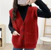 Women's Vests Women's Soft Elastic Simple Basic Japanese V-neck Solid Open Seam Women's Knitted Sweater Dress Retro Korean Full Matching 230403