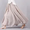 スカート女性リネンコットンロングスカート弾性ウエストプリーツマキシスカート