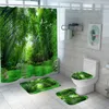 シャワーカーテンバスルームシャワーカーテングリーントロピカルプラントの葉の竹のプリントバスアンチスリップマットセットトイレカバーキッチンカーペット230322
