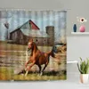 Shower Curtains Retro Farm Horse Shower Curtain Vintage Truck Farmhouse Animal Rural Nature Pattern Cloth Bath Curtain Set Bathroom Decor Hooks 230322