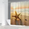 Duschgardiner 200x180 cm gardin för badrum 3D STARFISK SKALPRINTERING Vattentät hushåll Dekorativ gardin med 12 krokar Duschgardin 230322