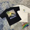 القمصان الخاصة بالرجال عتيقة Rhude Moonlight Tropics T-Shirt الرجال 1 1 أفضل جودة من القمصان RH Car Tops TEE T230321