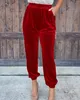 Женские брюки S 2023 Velvet Velor Joggers Мягкие растяжки теплые спортивные штаны с карманами 230322