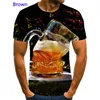 Camisetas masculinas Mulheres/masculino Tops de impressão de cerveja Personalidade de cerveja Camiseta curta Moda Casual 3D Impresso