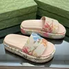 Floral Slider Sandal Macaron Slippers Thick Bottom Non-slip Chunky Bottoms G House Slipper Women Multicolored Print Canvas Beach Flip-flops