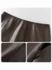 Kjolar fsle kvinnors bruna läder kjol vinterkontor lady mini kjolar a-line kjol all-match fashionabla hög midja 230322
