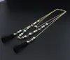 Подвесные ожерелья слоя белой цепи с бисером двойной черный колье с кисточками