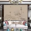 Fonds d'écran Chinois Lotus Feuille Papier Peint Salon Canapé TV Fond Thé Revêtement Mural Élégant Murale