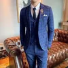 Herrenanzüge Blazer Britischer Business Casual Einfarbiger karierter Anzug Dreiteilige koreanische Version des Jugend-Slim-Fit-Bräutigam-Mann-Einheits-Hochzeitskleides 230322