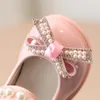 Sneakers Kids Fashion Pearl Bow Knot Pu Leather Princess Shoes For Girls Butterfly Baby 230322