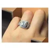 خواتم Vecalon Fashion Ring Cushion Cut 3ct Cz ​​Diamond 3in1 Band للنساء