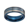 Bröllopsringar Fashion 8mm Silver Color Men Ring Trendy Blue Groove Beveled Edge Brick Mönster Borstat rostfritt stål för Menwedding Toby22