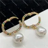 Bow Diamond Studs Diamond Pendant Earrings Pearl Letter Designer Eardrops Party Wedding Birthday Lovers Gift