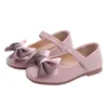 Platte schoenen 2023 mode pure kleur kinderen boog kleine meisjes leren kind flats prinses peuter casual lente