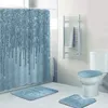 Tende da doccia Trendy Grigio Argento Finto metallizzato Ghiaccio Scintillante Gocciolamento Bagno Set di tende da doccia per bagno Glitter Drizzle Tappeti da bagno Decorazioni per la casa 230322