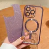 Bling Glitter Magnetic Phone Factions for iPhone 14 prop Max 13 12 11 CD Paper Paper Parkle Soft TPU Fine Hole Camera Camera Skin