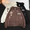 Men's Hoodies Sweatshirts Cardigan hooded sweater embroidered cross flaming bright coat couple loose top spring and autumn style T230322