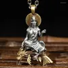 Anhänger Halsketten Männer Frauen Vintage Gold Farbe Arowana Mount Bodhisattva Buddha Halskette Trend Design Buddhistischen Amulette Schmuck