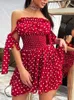 Casual Dresses CNYISHE Süßes Boho-Kleid Sexy süßes rotes Polka-Dot-Druck-Sommer-Sommerkleid Frauen gerafftes Kleid Roben Femme Party schulterfreie Kleider G230322