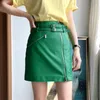 Gonne Primavera Mini Gonna in pelle Cintura doppia verde / rossa Cerniere divise Motocicletta High Street Short Jupe Corea del Sud A-line Sex 230322