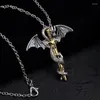 Подвесные ожерелья винтажный серебряный цвет птерозавр ожерелье воин перекрестный меч Дракон для мужчин Женщины Ретро хип -хоп украшения