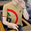 T-shirts 2024s Kort tryckt herr modehylsa stickning t-shirt män smala streetwear kontrast t shirt tee homme social club outfits cotton k ee