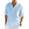 Men's T-Shirts New Men's Linen Long Sleeve T-Shirt Solid Color Loose Casual Oversized T Shirt Cotton Linen Shirt Plus Size Shirts Men W0322