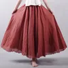 スカート女性リネンコットンロングスカート弾性ウエストプリーツマキシスカート