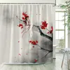 Cortinas de chuveiro tinta carpa rosa cortinas de chuveiro floral conjunto preto preto koi peixe de estilo chinês decoração de banheiro banheira de banheira de banheira com ganchos 230322