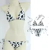 Women's Swimwear Womens Bikini Set Japanese Style Cute Milk Cow Dotted Mini Sets Underwear Halter Neck Bras Top With Briefs Panty