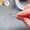 Cluster Rings Natural Peacock Blue Hyacinth Zircon Ring Boutique Gem 5x7mm For Women