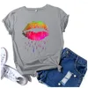 Frauen T Shirts Bunte Lip Print T Mode Frauen Casual Kurzarm Oansatz T-shirt Tops 2023 Sommer S-5xl Top für