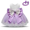 2023 Enfants Filles Robes Fête d'anniversaire Porter 6 couleurs Big Bow Back Baby Frocks Robe de princesse en dentelle avec bandeau Tutu Jupe Vêtements de bébé 0-5T