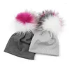 Berets baby beanies Beanies Boys Girls Winter Solid Beanie Hats Caps Skull Caps Usisex مع 15 سم فرو حقيقي Pompom Color