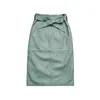 Spódnice Spring Women Oryginalna skórzana długość kolanowa spódnica żeńska elegancka szczupła opakowanie Jupe z paskiem mujer różowy niestandardowy rozmiar Faldas 230322