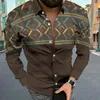 남자 캐주얼 셔츠 민족 셔츠 남자 긴 소매 아즈텍 기하학적 인쇄 서부 스트리트웨어 상단 빈티지 버튼 블라우스