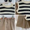 Clothing Sets Bear Leader Knit Girls Set Summer Striped Vest Khaki Skirt Pants Suit 2pcs Kids Fashion Outfits Casual Children Costume 230322