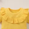 Set di abbigliamento Prowow 3-24M Abiti per neonati per ragazze Abbigliamento per bambini Colletto con volant Top a coste Pantaloni Bowknot al limone nati Set di vestiti per ragazza 230322