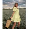 Lässige Kleider Kayotuas Frauen Kleider Kleid Sommer hohe Taille A-Line Puff Kurzarm Damen Boho Sundress Beach süße Mädchen Prinzessin Streetwear