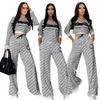 Conjuntos de duas peças femininas moda casual conjunto de linha manga longa solta calças largas perna