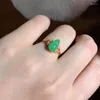 Кластерные кольца роскошные кольцо женщины в 18 -карате золотой зеленый нефритовый камень в стиле тыквы