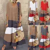 Abiti da festa Retro Patchwork Camicia lunga Abito Donna Estate Casual Scollo a V Mezza manica Allentato Maxi Kaftan Boho Vacanza Vestito estivo Abiti Y2303