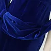 Casual Kleider Formal Off Schulter Samt Sexy Für Frauen Blau Cheongsam Krawatte Taille Hohe Schlitze Cocktailkleid Weibliche Hochzeit Gast robe