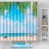 Tende da doccia Ocean Beach Scenery Tenda da doccia Set Palme tropicali Stelle marine Decorazioni per il bagno Tende da bagno con tappetino da bagno antiscivolo Set di tappeti 230322