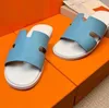 Herr tofflor sandal Izmir lägenheter kalvskinn läder utomhus strand sippers slide herr flip flop gummisula pop sandaler breda skor 38-46Box lyxdesigner